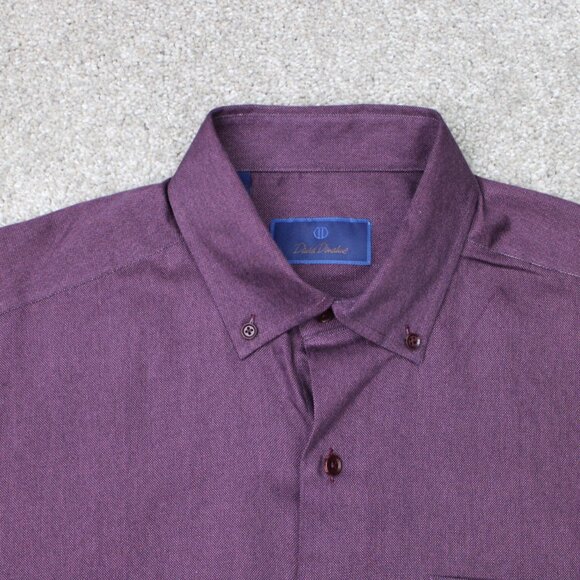 David Donahue Shirt Mens Large Purple 100% Cotton Long Sleeve Button Down - Picture 6 of 14